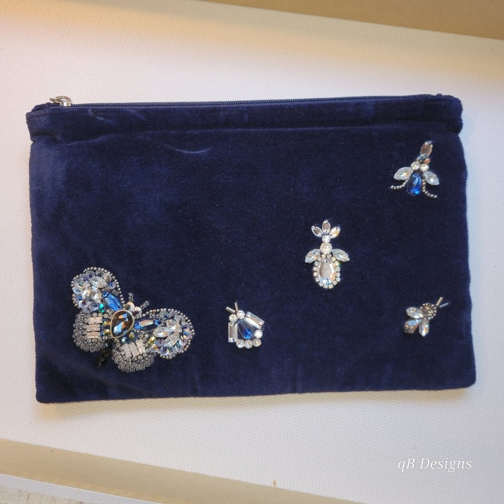 Jeweled Velvet Clutch - Navy